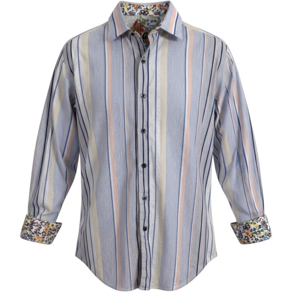 Robert Graham Mens Classic Fit Striped Button Down Shirt Blue Orange Floral S